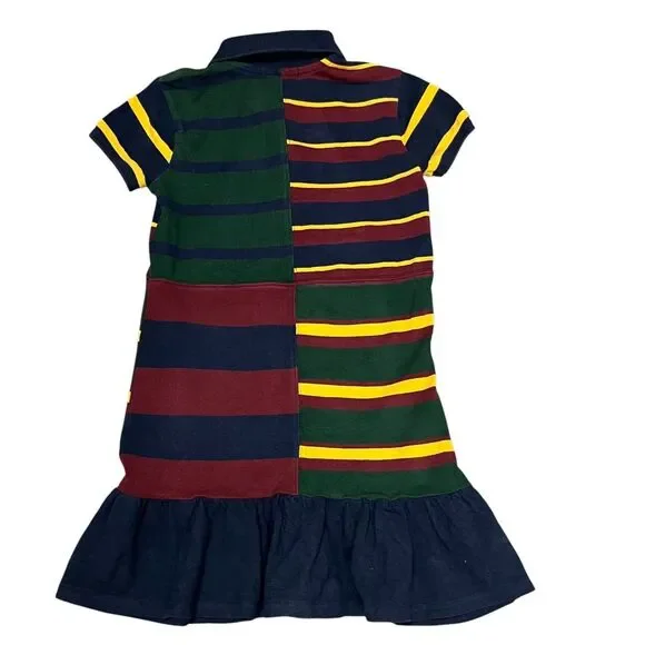 RALPH LAUREN Striped Mesh Rugby Type Polo Dress Drop Waist 1967 Cotton Sz 6